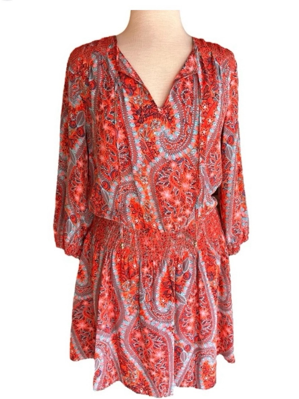 Juicy Couture Red Paisley Print Dress with Teal Accents Size M EUC